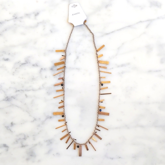 NWT. Express Gold Bar and Black Beads Chained Necklace. - Picture 1 of 3